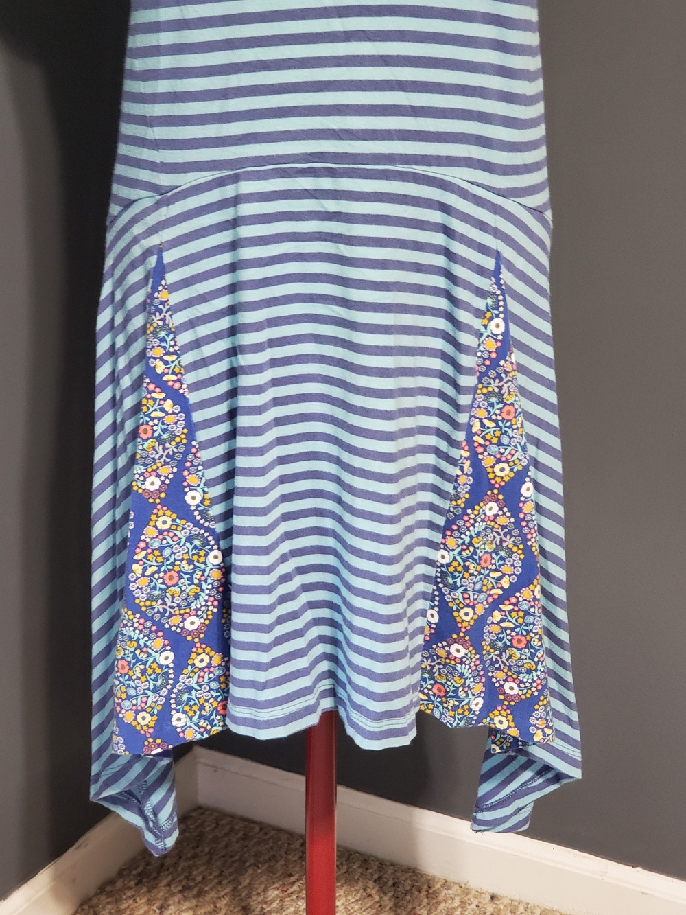 Matilda Jane Navy and Teal Striped Dress Floral Accents Drop Waist Women's SZ S - Picture 3 of 9